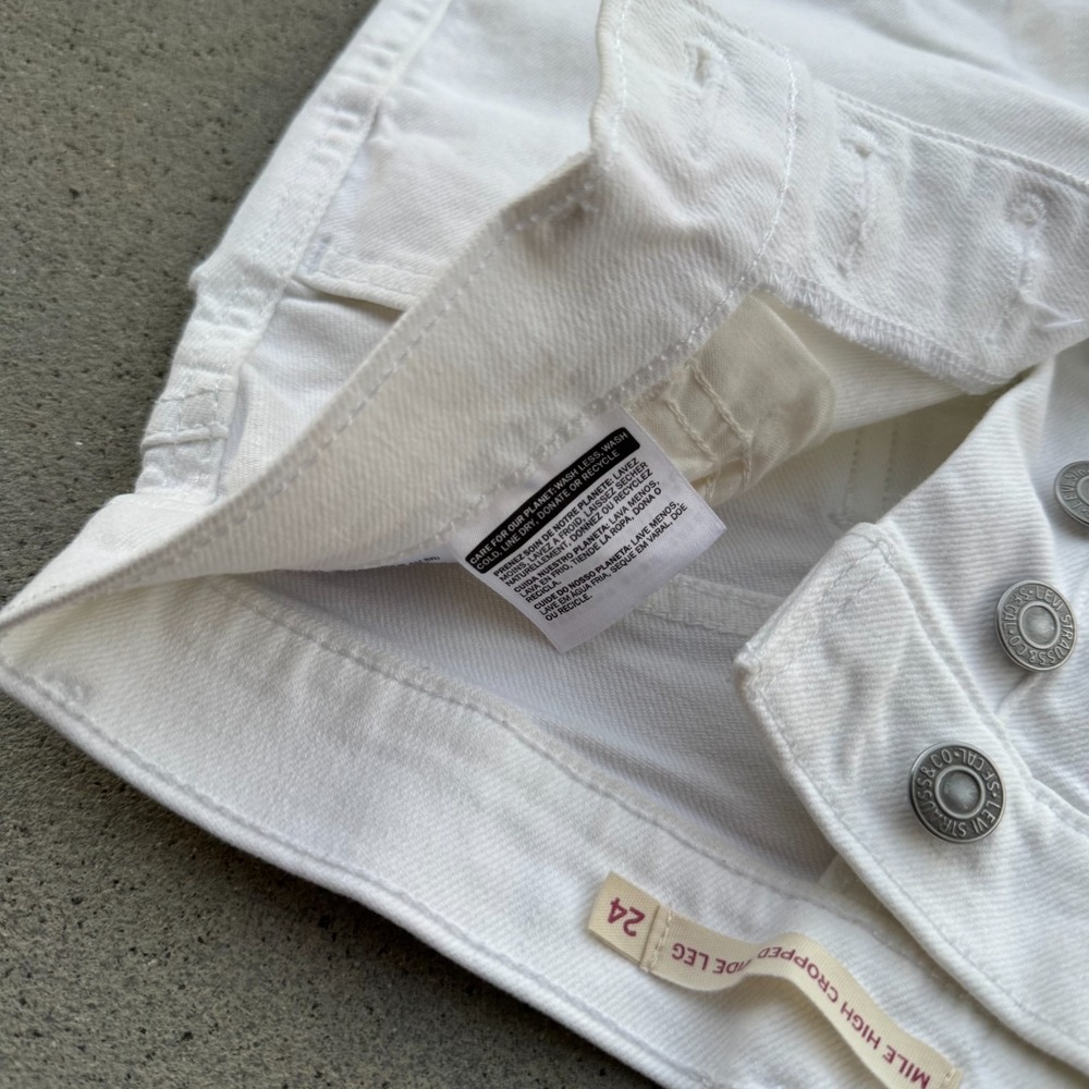 Levi's Jeans Women Mile High Cropped Wide Leg Button Fly Ivory Tag Size 24 - Picture 7 of 9